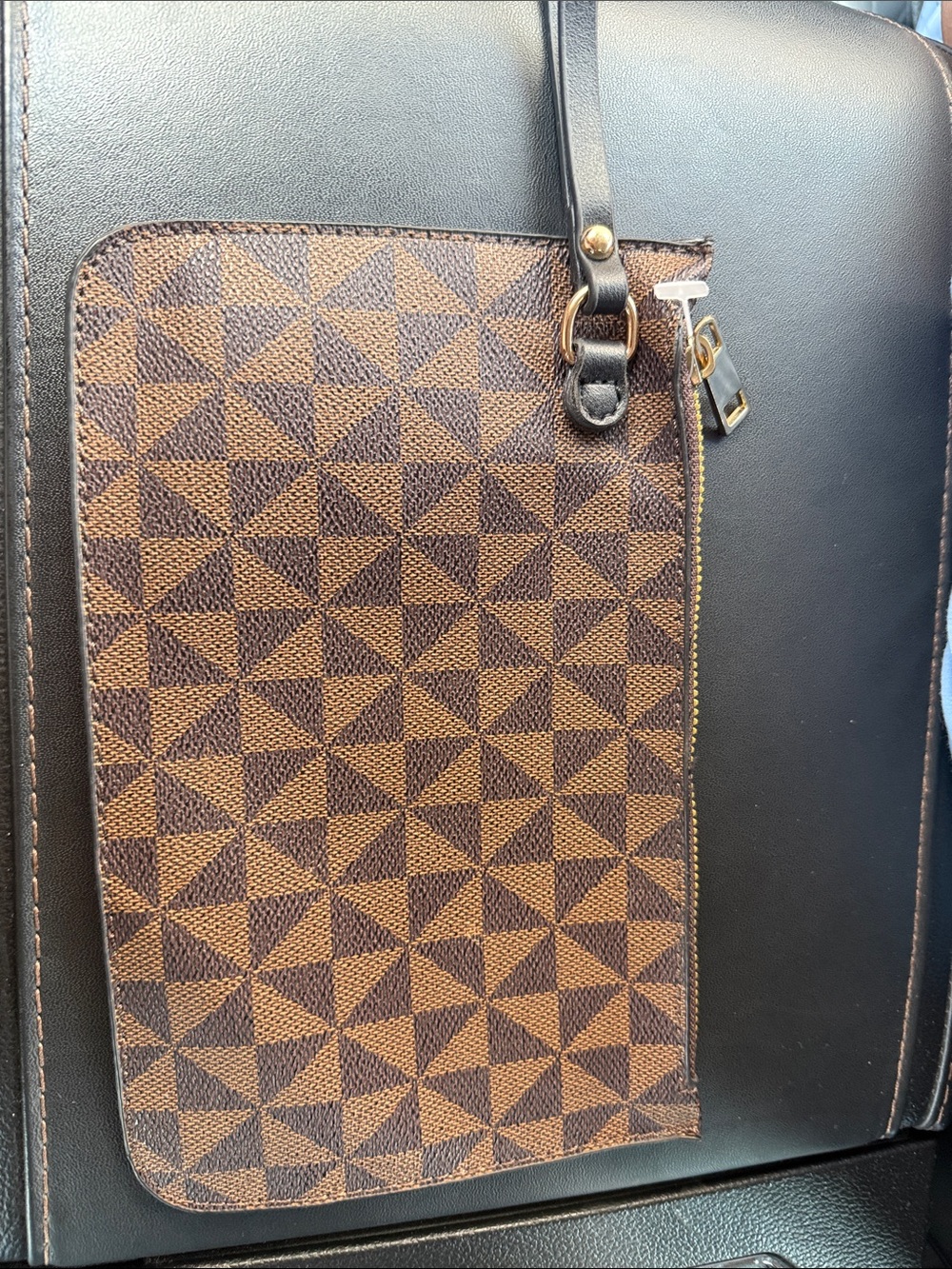 Brown Geometric Zip Pouch Bag